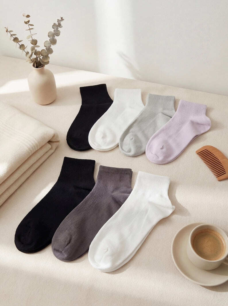 100% Cotton Seamless Toe Lightweight Airflow Mesh Breathable Mid-Calf Socks, Crew Socks for Men and Women, All-Day Fresh, Gift