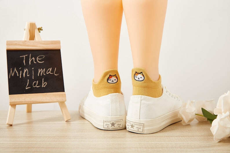 Cat Lover Gift, Cat Mom Socks, Premium No Show Cat Socks, Creative Cute Cat Embroidery Socks, Animal Kitten Birthday Present, Gift for Her