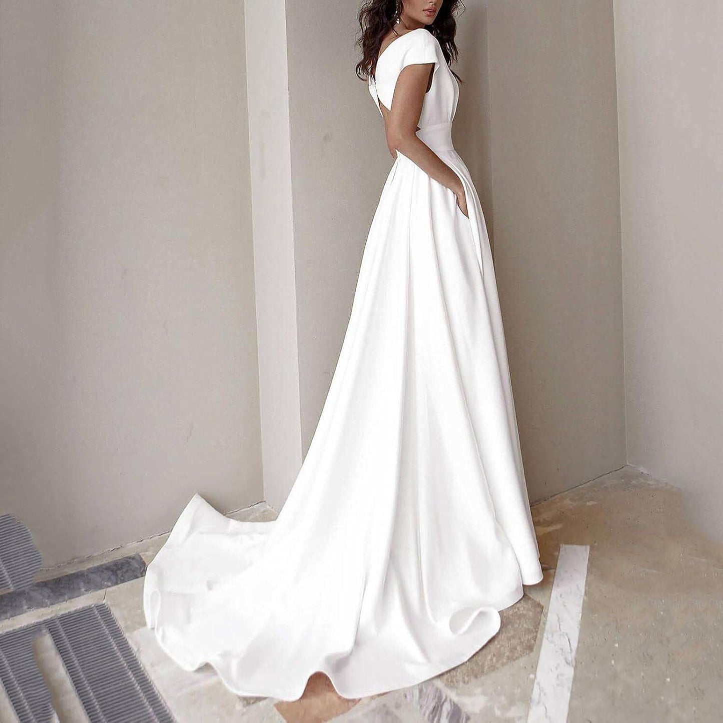 White Women's Formal Dresses for Wedding Guest Sexy V Neck Backless High Split Elegant Semi Party Prom Evening Gowns