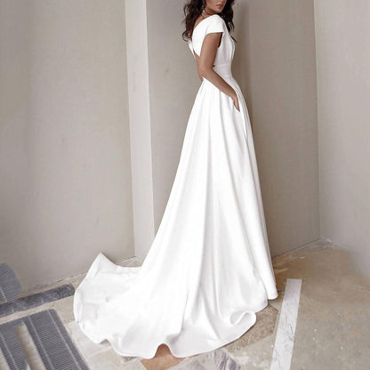 White Women's Formal Dresses for Wedding Guest Sexy V Neck Backless High Split Elegant Semi Party Prom Evening Gowns