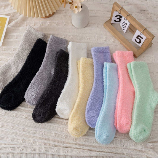 Cross-Border Non-Shedding Coral Velvet Socks For Men And Women Solid Color Half Velvet Socks Mid-Tube Plus Velvet Warm Sleep Floor Socks