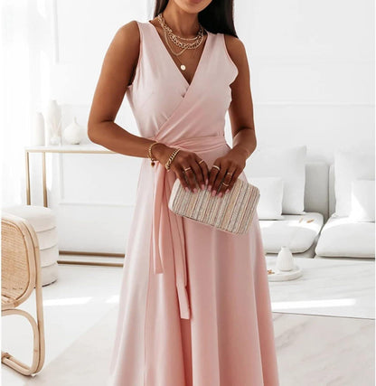 Women's Evening Dress, V-Neck, A-line Party High Waist, Long Dress, Plain Slim Sleeveless Evening Dress, Cocktail Dress, Strappy Dress, Evening Dresses, Wedding, Bridesmaid Dresses