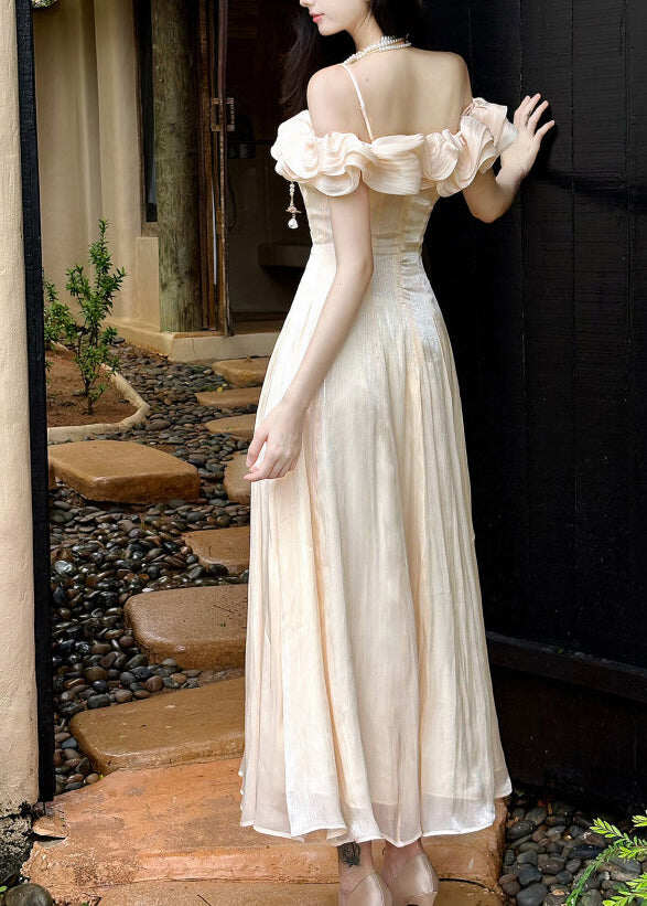 Style Nude Ruffled Exra Large Hem Chiffon Maxi Dress Summer