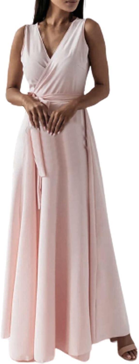 Women's Evening Dress, V-Neck, A-line Party High Waist, Long Dress, Plain Slim Sleeveless Evening Dress, Cocktail Dress, Strappy Dress, Evening Dresses, Wedding, Bridesmaid Dresses