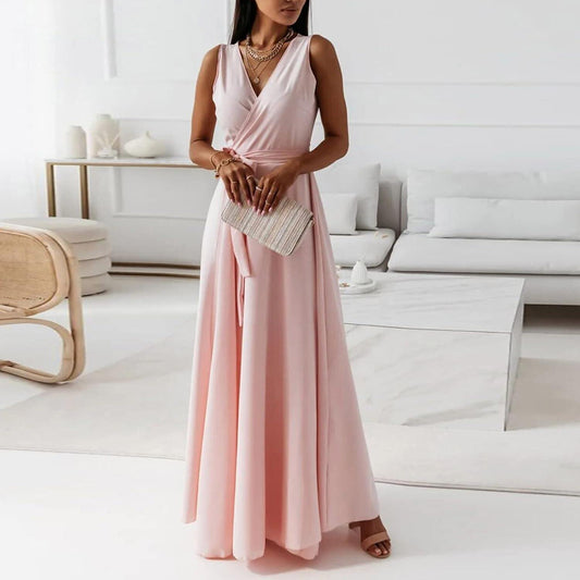 Women's Evening Dress, V-Neck, A-line Party High Waist, Long Dress, Plain Slim Sleeveless Evening Dress, Cocktail Dress, Strappy Dress, Evening Dresses, Wedding, Bridesmaid Dresses
