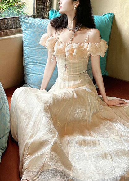 Style Nude Ruffled Exra Large Hem Chiffon Maxi Dress Summer