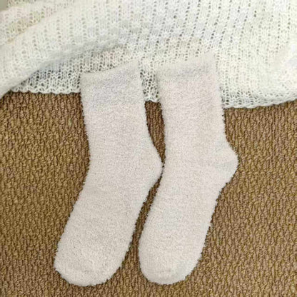 Cross-Border Non-Shedding Coral Velvet Socks For Men And Women Solid Color Half Velvet Socks Mid-Tube Plus Velvet Warm Sleep Floor Socks