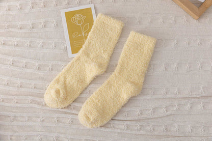 Cross-Border Non-Shedding Coral Velvet Socks For Men And Women Solid Color Half Velvet Socks Mid-Tube Plus Velvet Warm Sleep Floor Socks