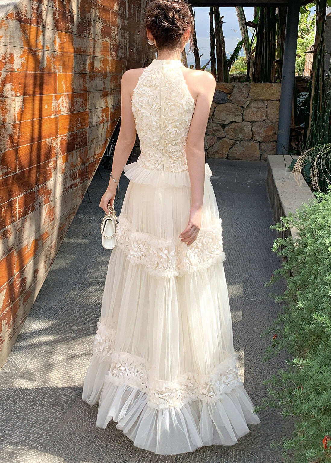 Boho White Cold Shoulder Floral Tulle Party Dress Summer