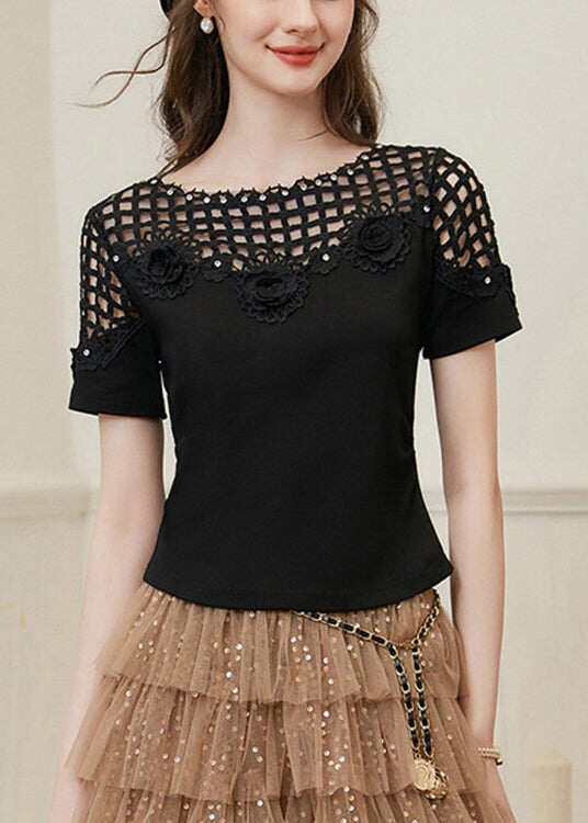 Stylish Grey Hollow Out Patchwork Flower Cotton Tank Tops Summer