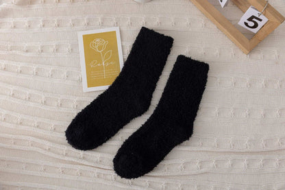 Cross-Border Non-Shedding Coral Velvet Socks For Men And Women Solid Color Half Velvet Socks Mid-Tube Plus Velvet Warm Sleep Floor Socks