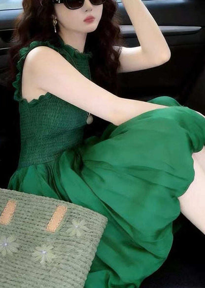 Unique Green Patchwork Elastic Waist Maxi Dresses Summer