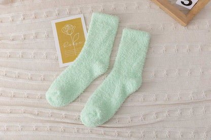 Cross-Border Non-Shedding Coral Velvet Socks For Men And Women Solid Color Half Velvet Socks Mid-Tube Plus Velvet Warm Sleep Floor Socks