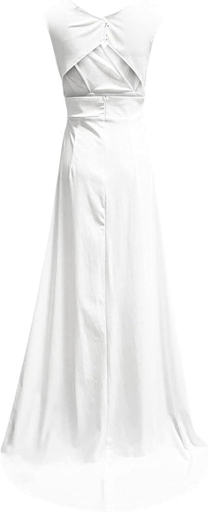 White Women's Formal Dresses for Wedding Guest Sexy V Neck Backless High Split Elegant Semi Party Prom Evening Gowns