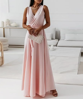 Women's Evening Dress, V-Neck, A-line Party High Waist, Long Dress, Plain Slim Sleeveless Evening Dress, Cocktail Dress, Strappy Dress, Evening Dresses, Wedding, Bridesmaid Dresses