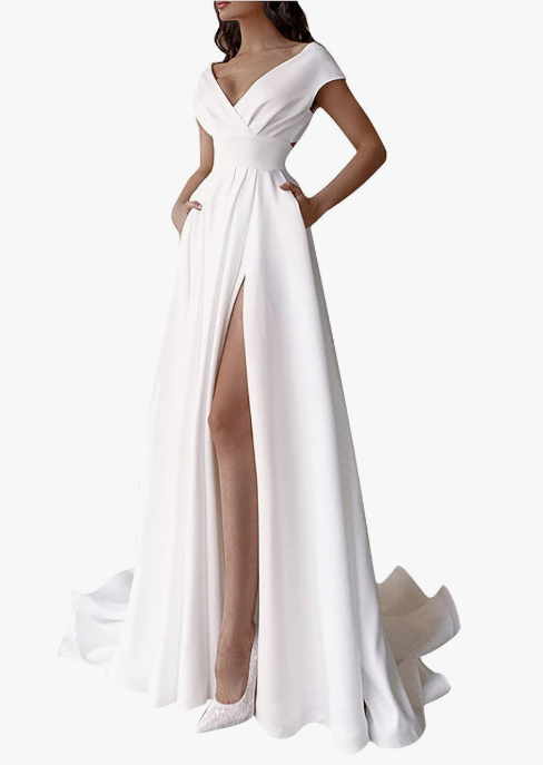 White Women's Formal Dresses for Wedding Guest Sexy V Neck Backless High Split Elegant Semi Party Prom Evening Gowns