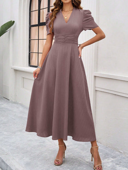 Elegant Empire Waist A Line Sleeves Vintage Mauve Wedding Guest Dress
