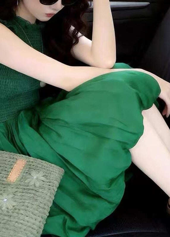 Unique Green Patchwork Elastic Waist Maxi Dresses Summer