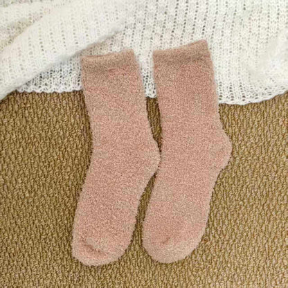 Cross-Border Non-Shedding Coral Velvet Socks For Men And Women Solid Color Half Velvet Socks Mid-Tube Plus Velvet Warm Sleep Floor Socks
