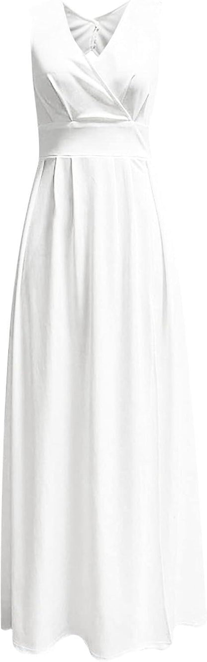 White Women's Formal Dresses for Wedding Guest Sexy V Neck Backless High Split Elegant Semi Party Prom Evening Gowns
