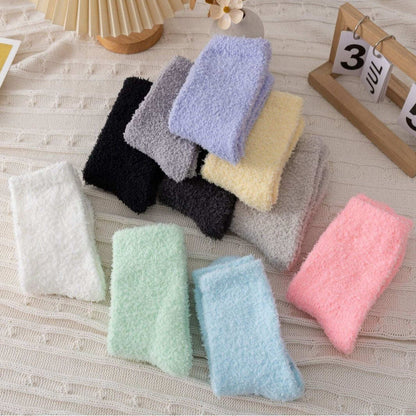 Cross-Border Non-Shedding Coral Velvet Socks For Men And Women Solid Color Half Velvet Socks Mid-Tube Plus Velvet Warm Sleep Floor Socks