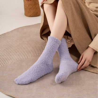 Cross-Border Non-Shedding Coral Velvet Socks For Men And Women Solid Color Half Velvet Socks Mid-Tube Plus Velvet Warm Sleep Floor Socks