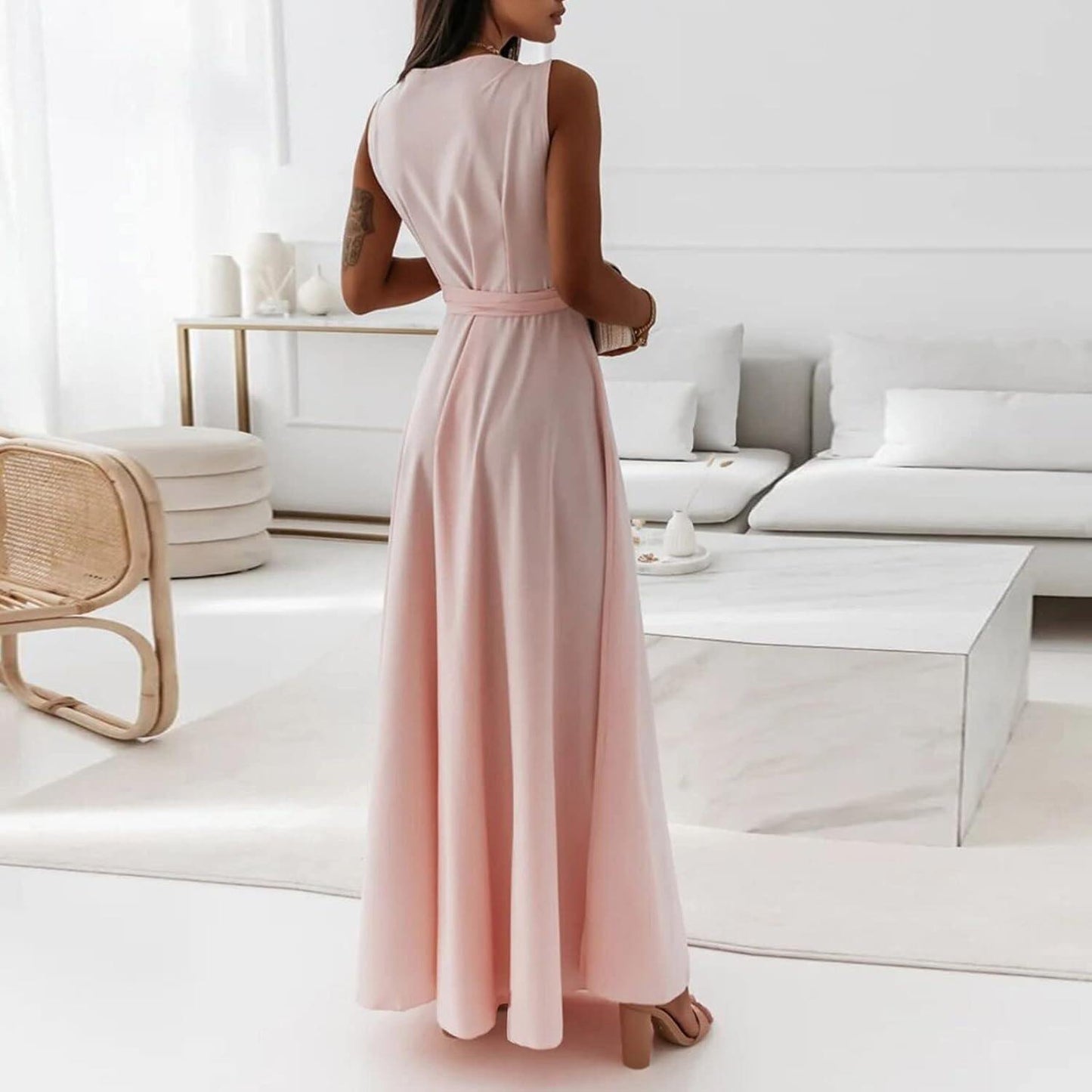 Women's Evening Dress, V-Neck, A-line Party High Waist, Long Dress, Plain Slim Sleeveless Evening Dress, Cocktail Dress, Strappy Dress, Evening Dresses, Wedding, Bridesmaid Dresses
