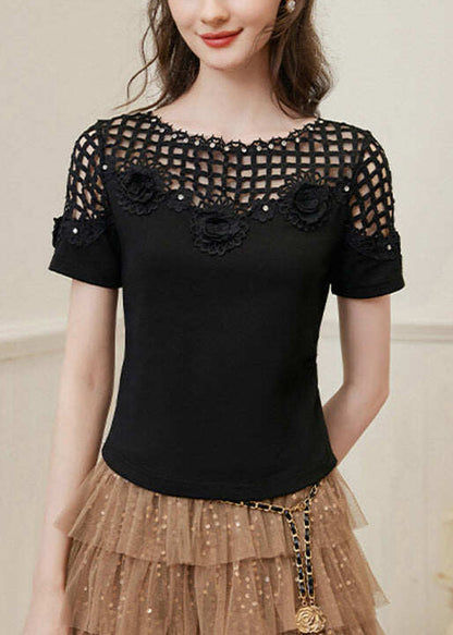 Stylish Grey Hollow Out Patchwork Flower Cotton Tank Tops Summer