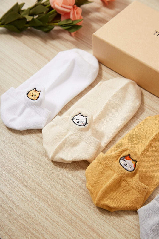 Cat Lover Gift, Cat Mom Socks, Premium No Show Cat Socks, Creative Cute Cat Embroidery Socks, Animal Kitten Birthday Present, Gift for Her
